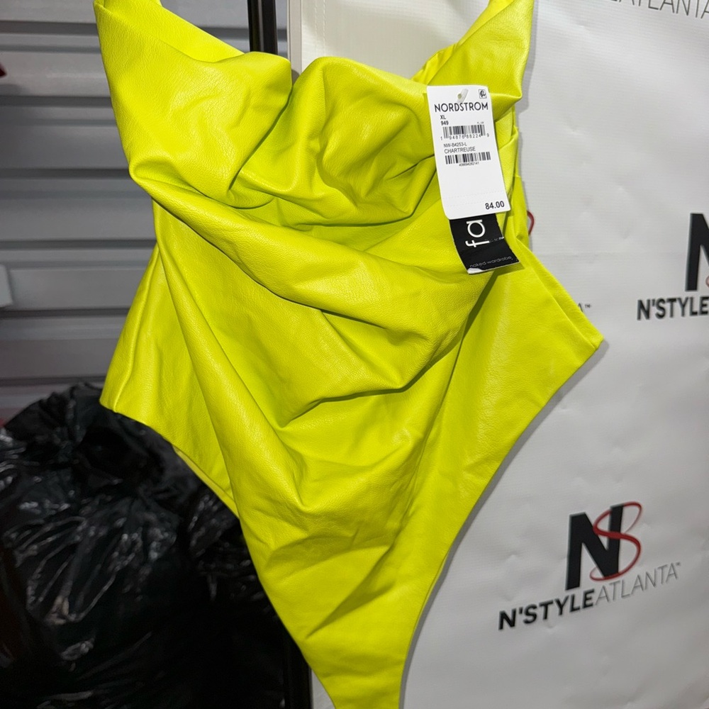 Faux Yellow Leather Bodysuit